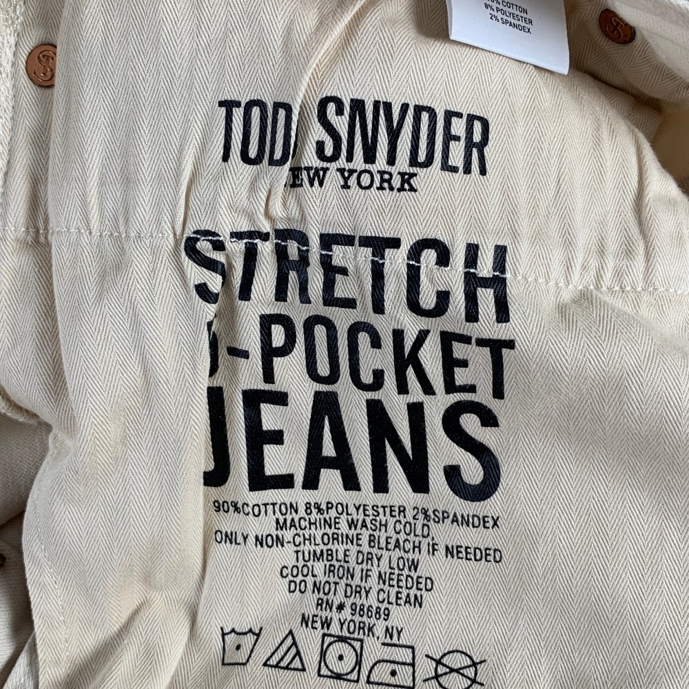 Todd Snyder Jeans Men 33x32 Cream Stretch 5 Pocket Pants Modern - Picture 5 of 16